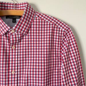BANANA REPUBLIC Preppy Tailored Slim Fit Non-Iron Gingham Button Dress Shirt Red